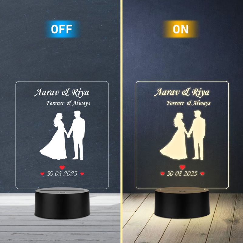 Personalized Couple Name LED Night Lamp Custom with Name & Date Unique Gift for Anniversary, Wedding, Marriage, Valentine Day, Birthday Warm White Light (Forever & Always)